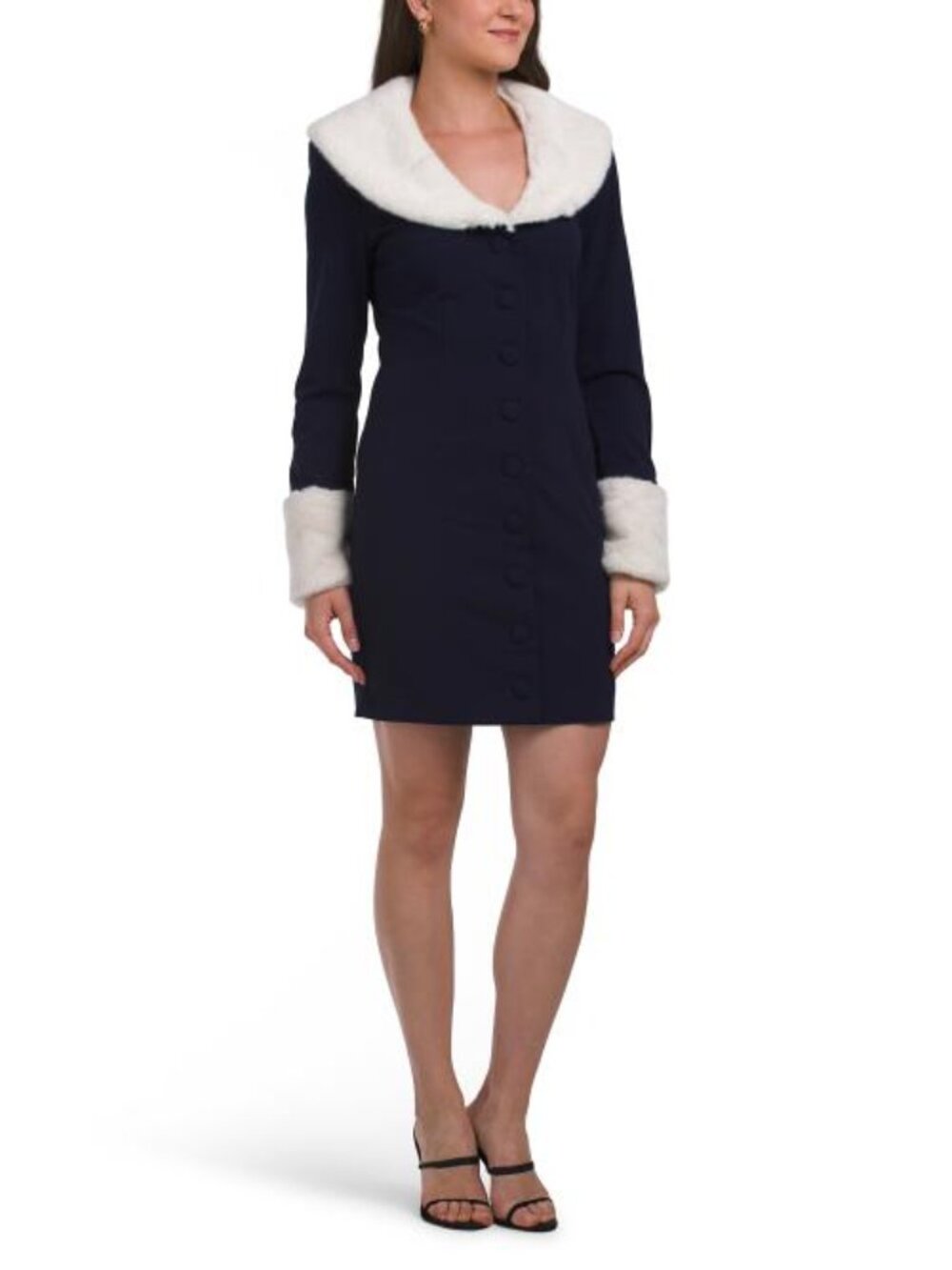 ALEXIA ADMOR Faux Fur Trimmed Button Down Mini Dress